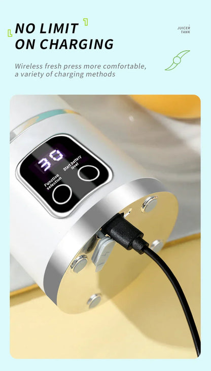 10 Blades Portable Fruit Juicer 450ml Capacity 3 Gears USB Rechargeable Blender Ice Crusher, can make smoothies/ice